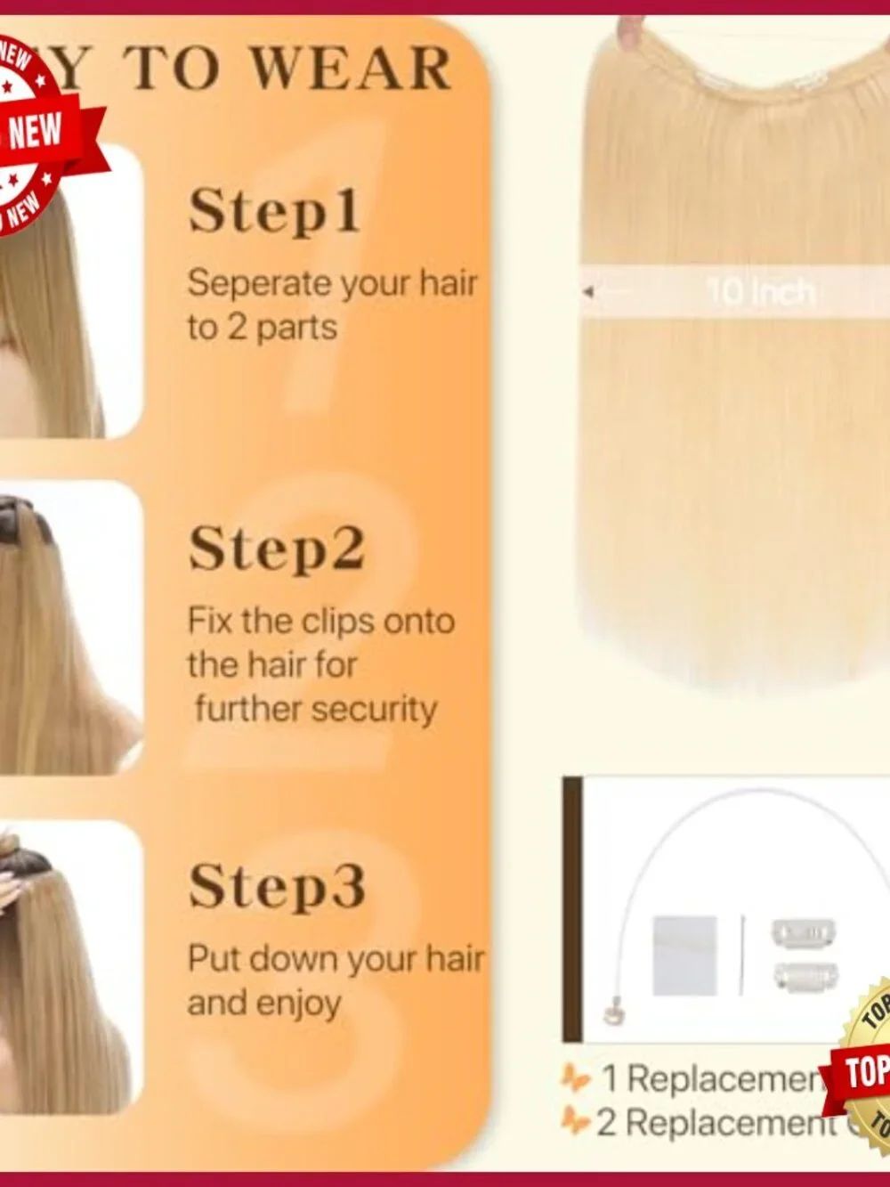 70g Human Hair Halo Extensions, 14 Inch Straight, Invisible Wire, No Tangle